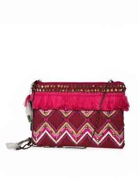 NWT Jsuzzana Pink Fringe Clutch Crossbody by Steven boho embellishments beads